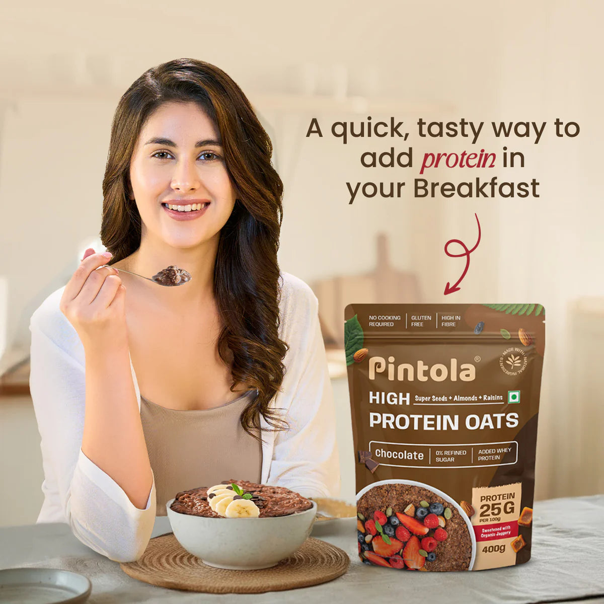 PINTOLA 25g High Protein Oats 1kg, Dark Chocolate