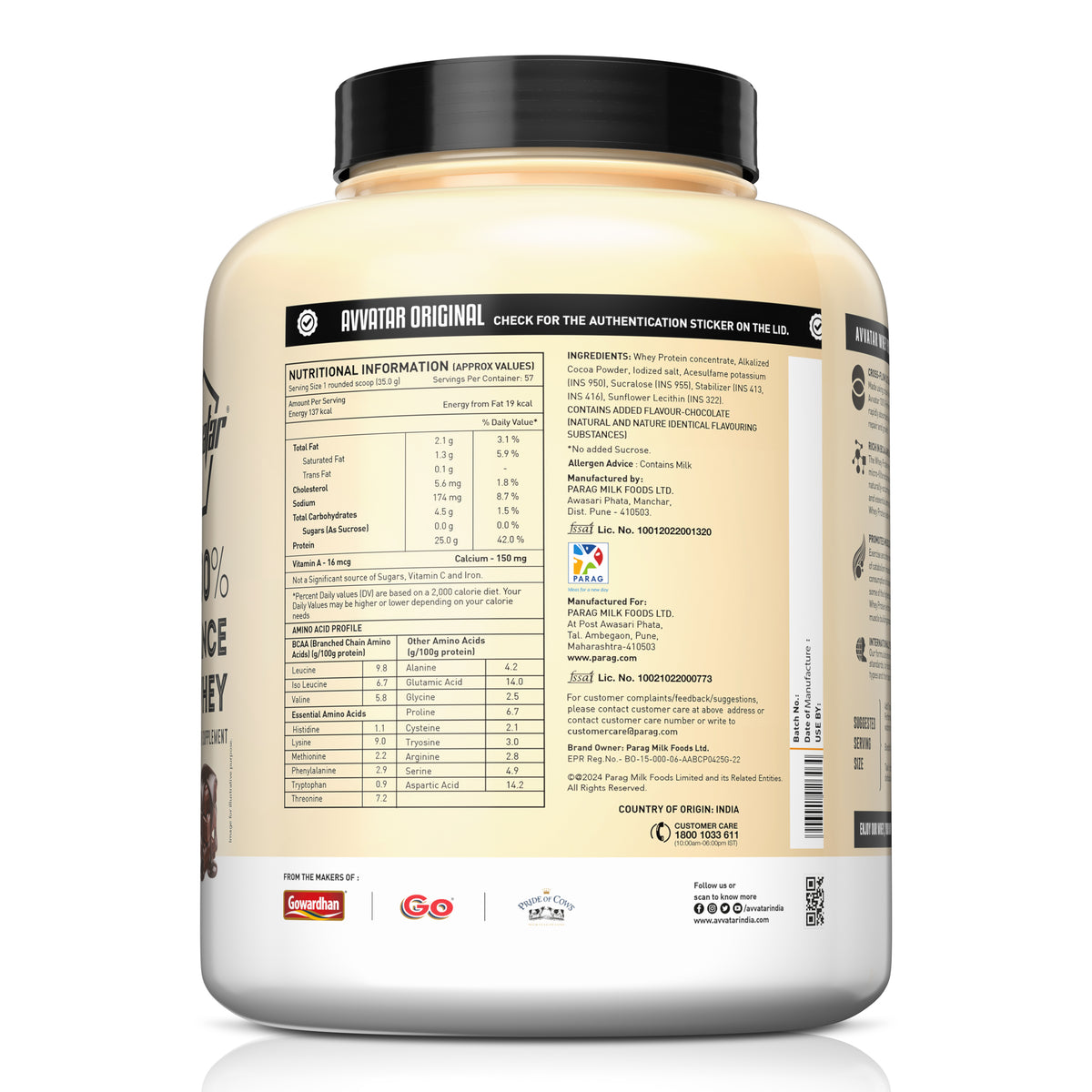 AVVATAR 100 % WHEY PROTEIN -PROTEIN POWDER-100% PERFORMANCE WHEY-BELGIAN CHOCOLATE-2KG