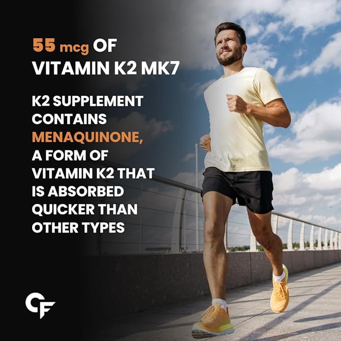 CF Vitamin D3 + K2 Supplement – For Strong Bones & Heart Wellness With K2 MK7 for Better Calcium Utilization & Heart Support