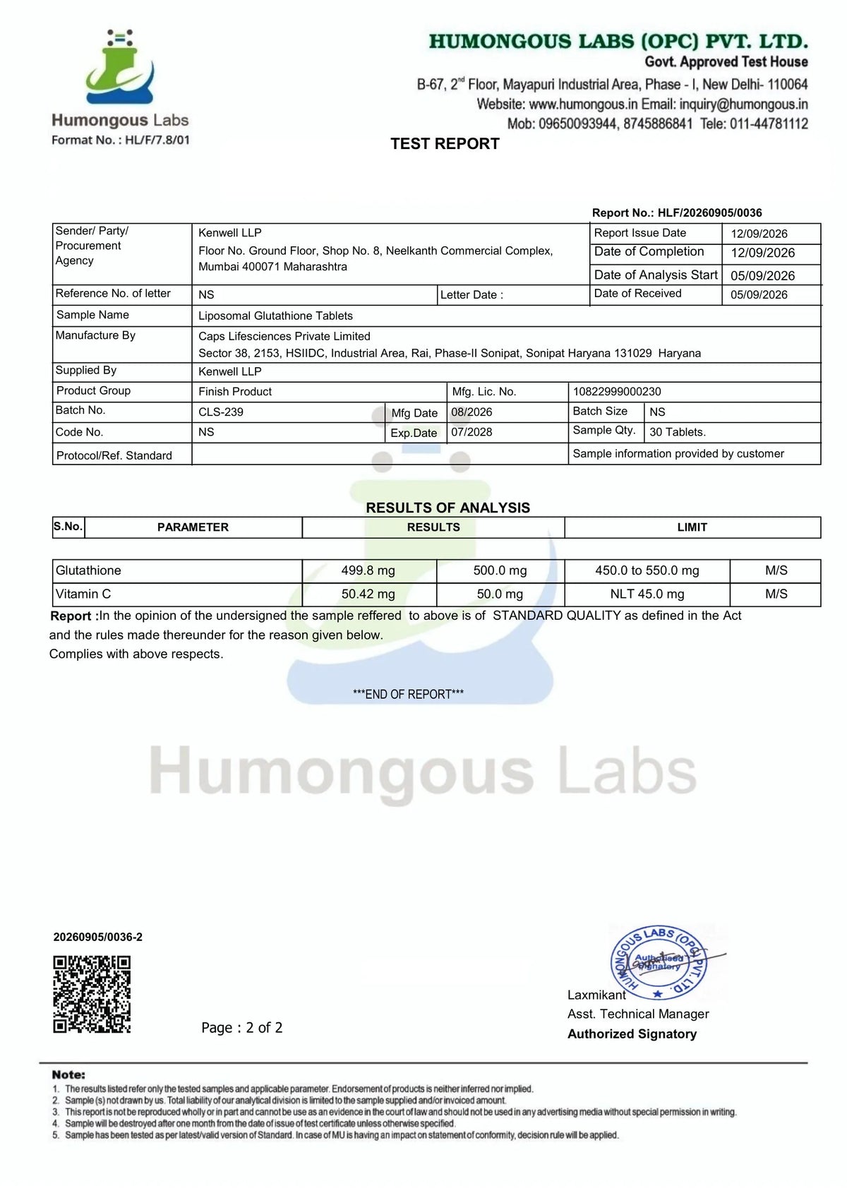 KENWELL-LIPOSOMAL GLUTATHIONE-30 TABS