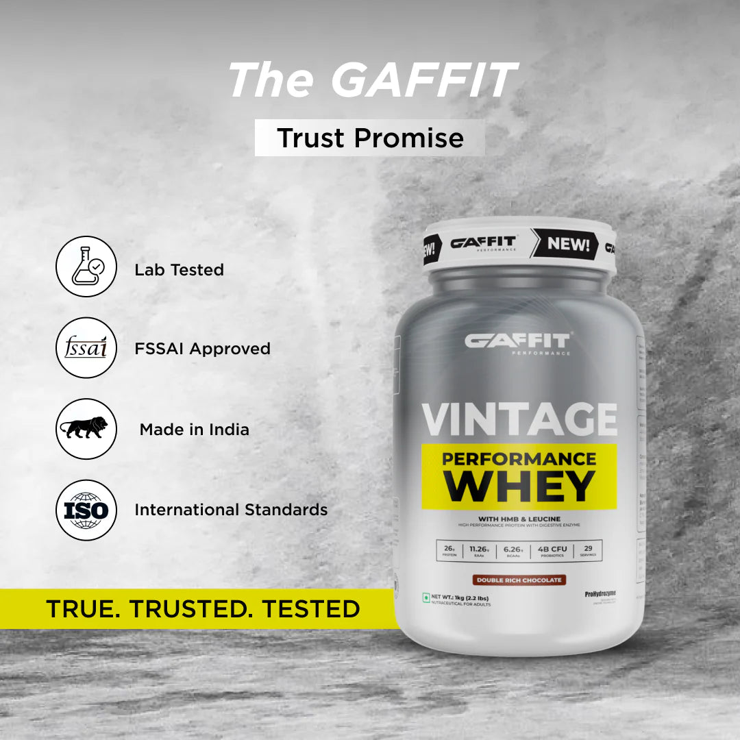 Gaffit Vintage Performance Whey 1kg double rich chocolate - Advanced Whey Protein for Strength, Recovery & Lean Muscle