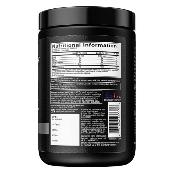 MuscleTech Platinum 100% Creatine Powder (Unflavoured - 250 Gram)- Increase Muscle Power,Boost Strength & Enhance Performance,83 servings