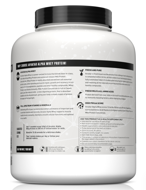 Avvatar Alpha whey Protein | 2Kg | Belgian Chocolate Flavour | 25g Protein | 50 Servings