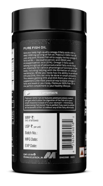 MuscleTech Platinum 100% Fish Oil For Men And Women, 1000Mg Omega 3 With 180 Mg Epa & 120 Mg Dha For Heart, Joints & Brain Health, 100 Softgels, 1 count, 100 servings