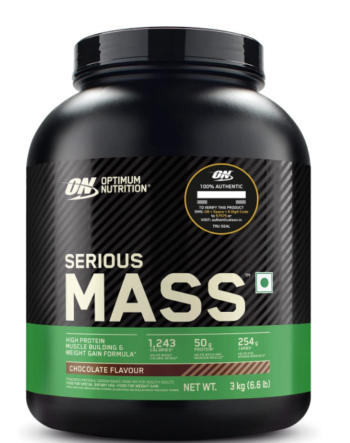 OPTIMUM NUTRITION (ON) Serious Mass High Protein High Calorie Weight Gainer Powder - 3 kg (Chocolate)