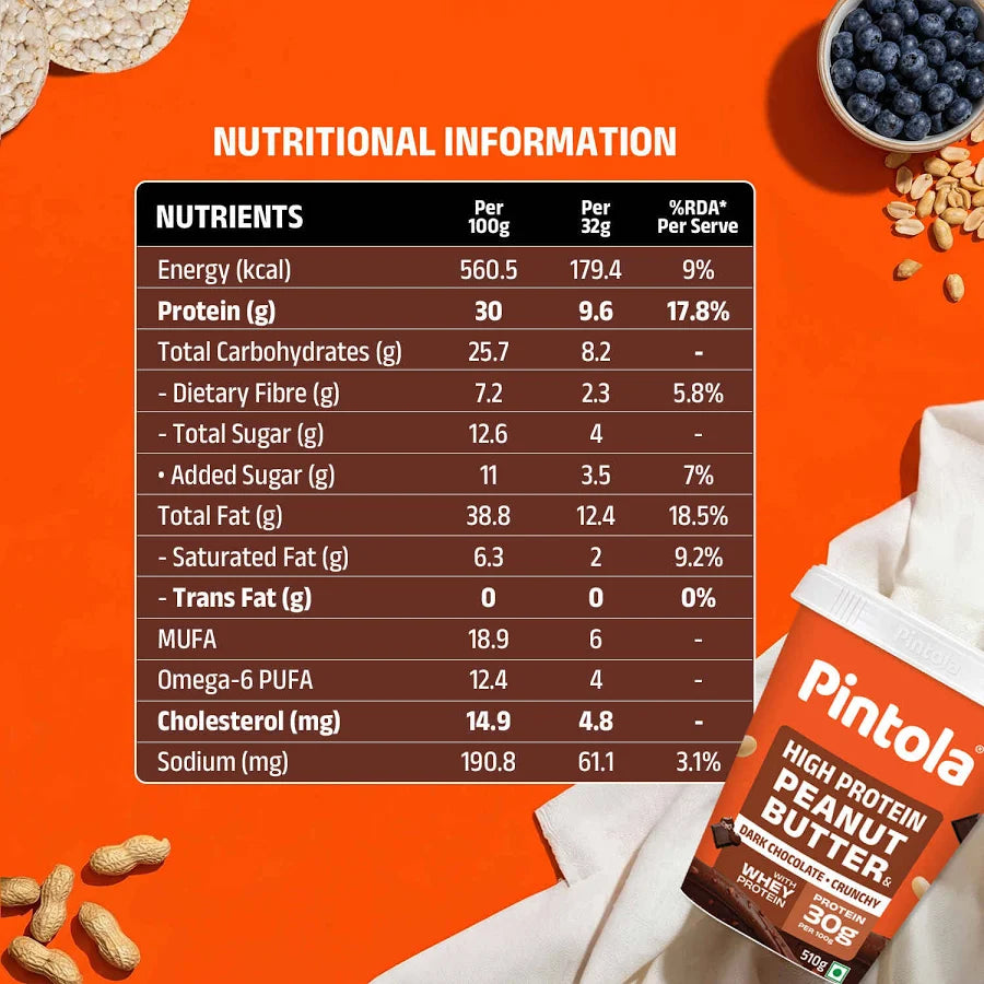 PINTOLA-HIGH PROTEIN PEANUT BUTTER-CHOCOLATE-510GM-CRISPY
