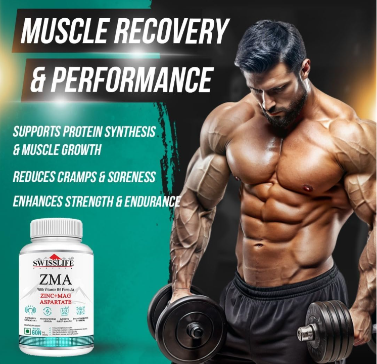 SwissLife Forever ZMA & Zinc Supplement | Magnesium, Zinc & Vitamin B6 Formula for Muscle Recovery, Strength, Sleep Quality & Immunity Support for Men & Women | 60 Tablets