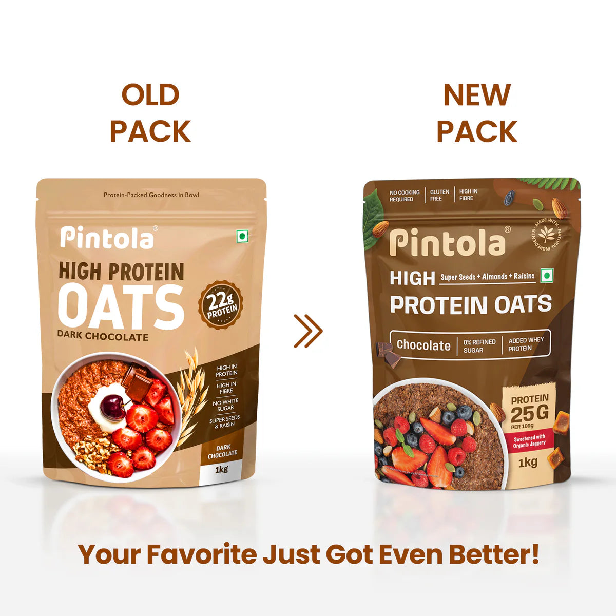 PINTOLA 25g High Protein Oats 1kg, Dark Chocolate