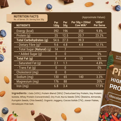 PINTOLA 25g High Protein Oats 1kg, Dark Chocolate