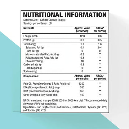 WOW LIFE SCIENCE-OMEGA 3 TRIPLE STRENGTH 1300MG-60 SOFT GEL