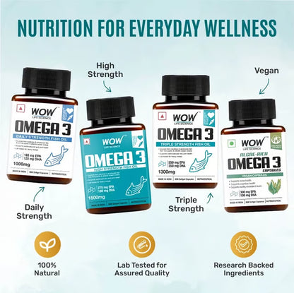 WOW LIFE SCIENCE-OMEGA 3 TRIPLE STRENGTH 1300MG-60 SOFT GEL