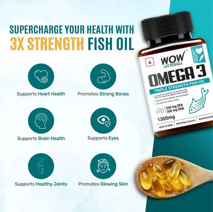 WOW LIFE SCIENCE-OMEGA 3 TRIPLE STRENGTH 1300MG-60 SOFT GEL