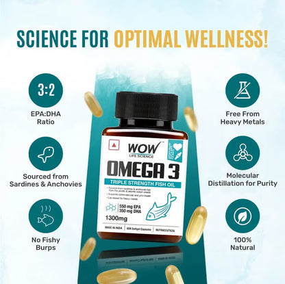 WOW LIFE SCIENCE-OMEGA 3 TRIPLE STRENGTH 1300MG-60 SOFT GEL
