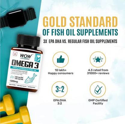 WOW LIFE SCIENCE-OMEGA 3 TRIPLE STRENGTH 1300MG-60 SOFT GEL