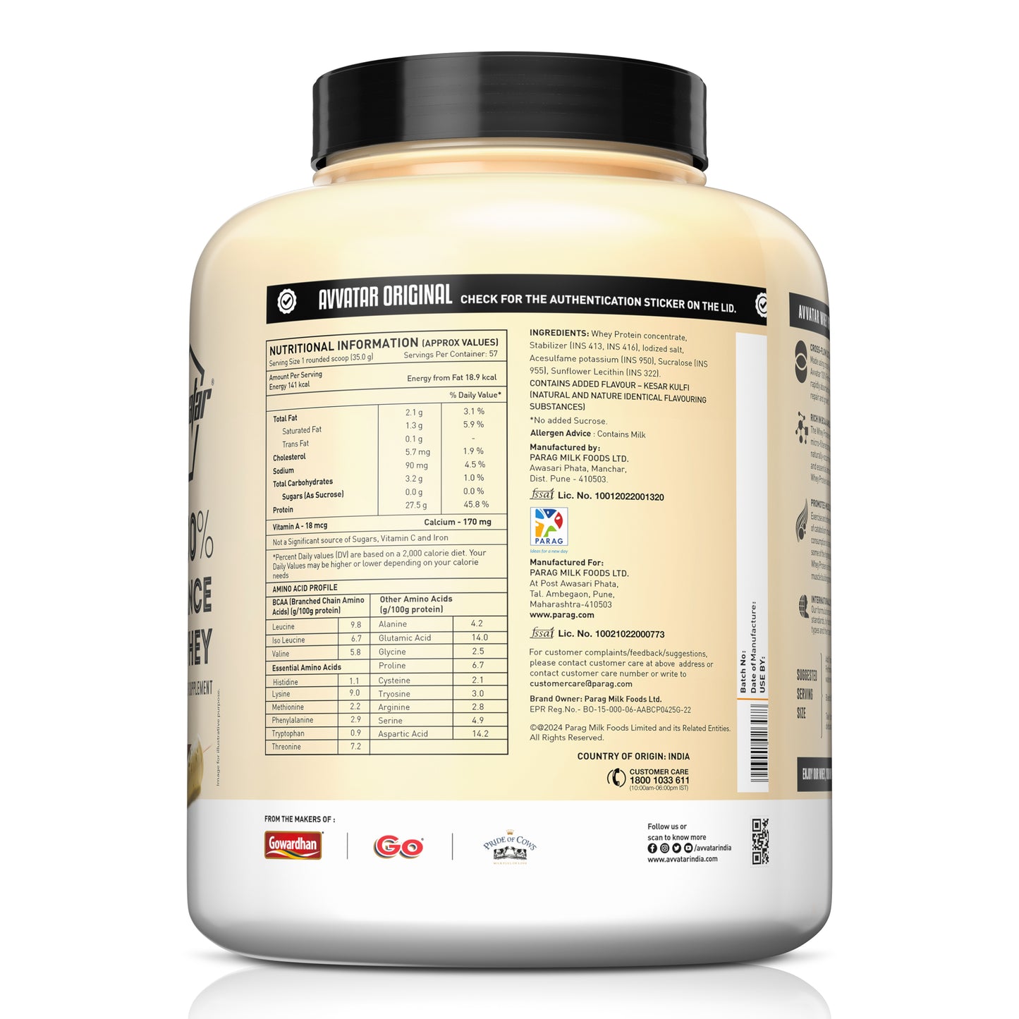 Avvatar 100% Performance Whey | 2 Kg | Malai Kulfi FlavourI 27.5g Protein | 58 Servings
