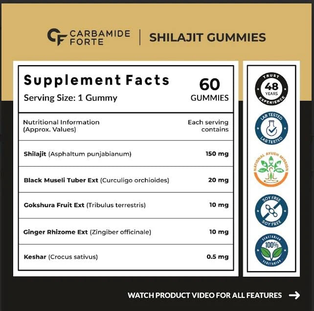 Shilajit Gummies for Men | 60 Gummies Strenght And Stamina Increase With Swarna Bhasma, Gokshura & Ashwagandha  Tasty Gummies | Masala Cola Flavour