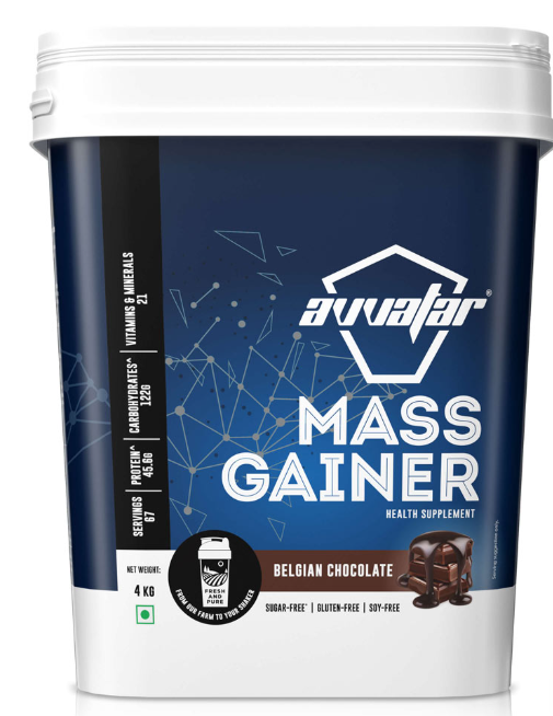 Avvatar Mass Gainer Whey Protein | 2 Kg | Belgian Chocolate Flavour | 45.6g Protein | 33 Servings
