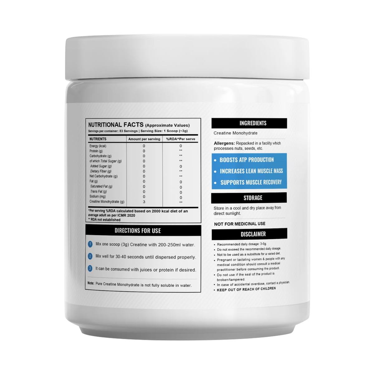 Wellcore - Micronised Creatine Monohydrate (250g, 83 Servings)