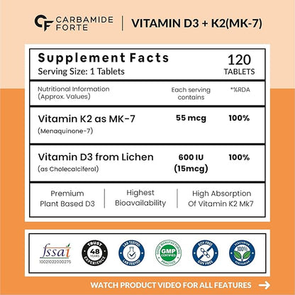 Vitamin D3 + K2 Supplement – For Strong Bones & Heart Wellness With K2 MK7 for Better Calcium Utilization & Heart Support