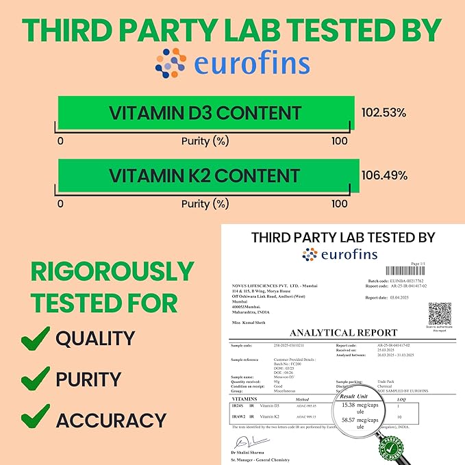 Vitamin D3 + K2 Supplement – For Strong Bones & Heart Wellness With K2 MK7 for Better Calcium Utilization & Heart Support