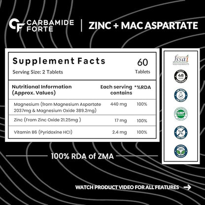 ZMA | Zinc, Magnesium & Vitamin B6 for Recovery | 60 Tablets Supports Muscle Function, Sleep Quality & Nerve Health  Vegetarian | No Artificial Colors