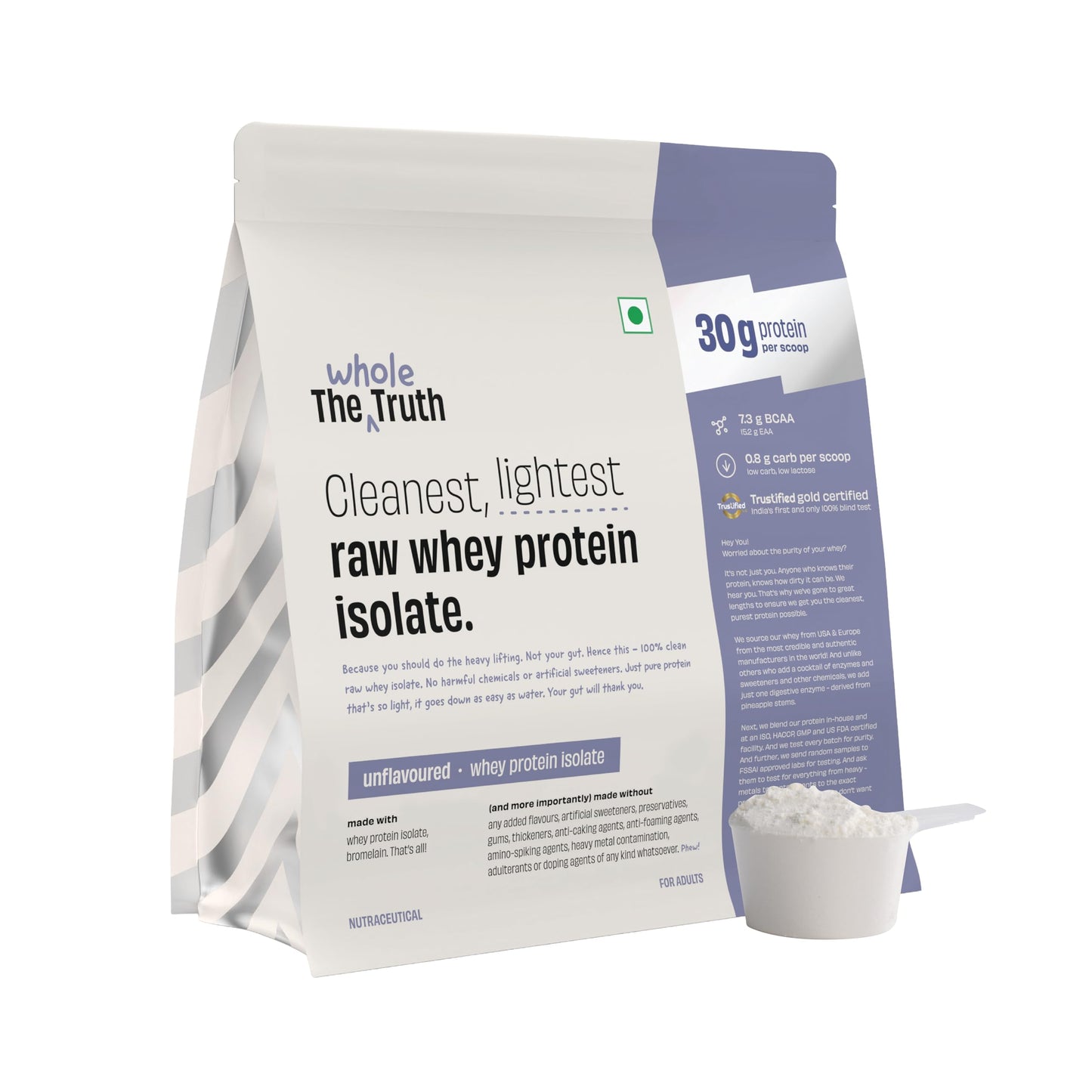 The Whole Truth Unflavoured 30 g Pure Whey Protein Isolate - Pack of 1 KG