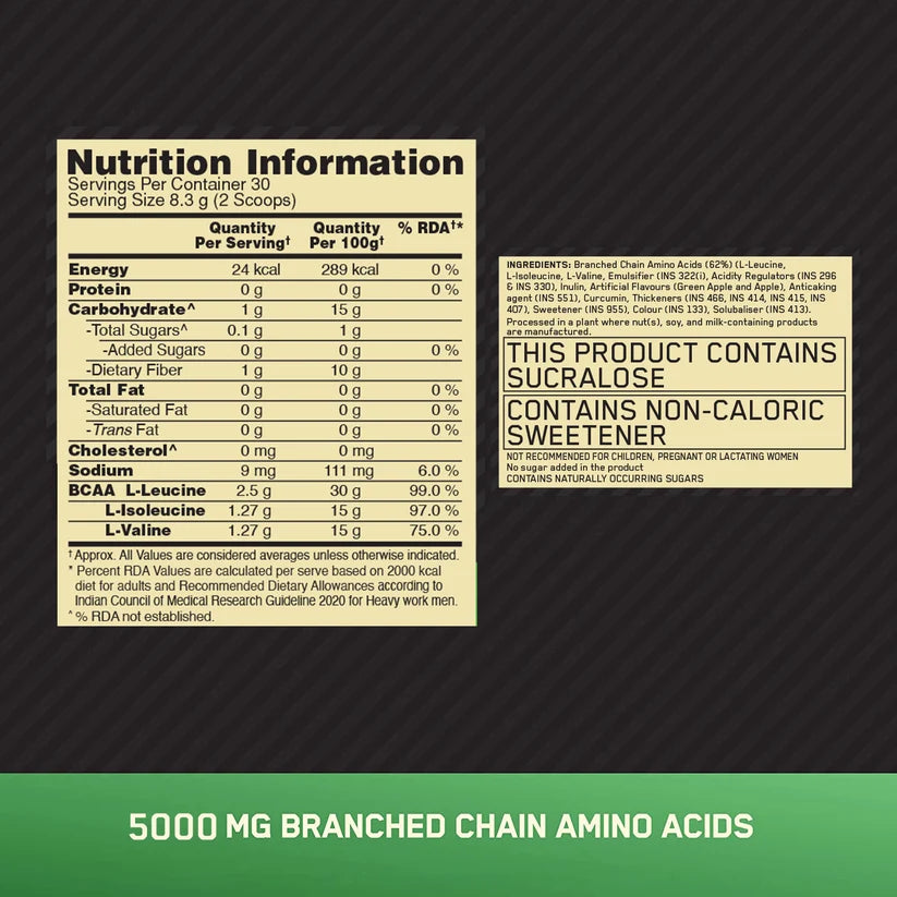 OPTIMUM NUTRITION-BCAA 5000MG-GREEN APPLE-250GM