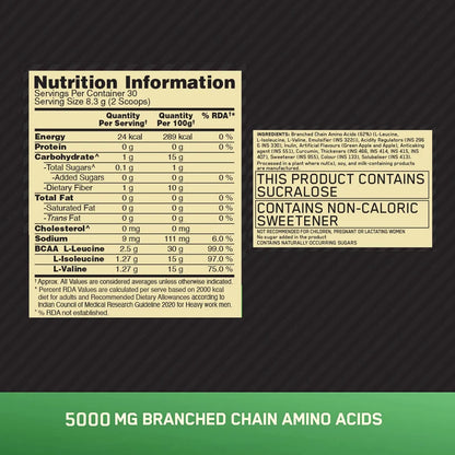 OPTIMUM NUTRITION-BCAA 5000MG-GREEN APPLE-250GM