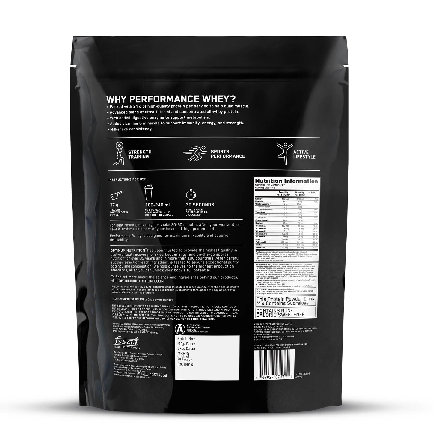 Optimum Nutrition Performance Whey – 2 kg (Chocolate Milkshake)