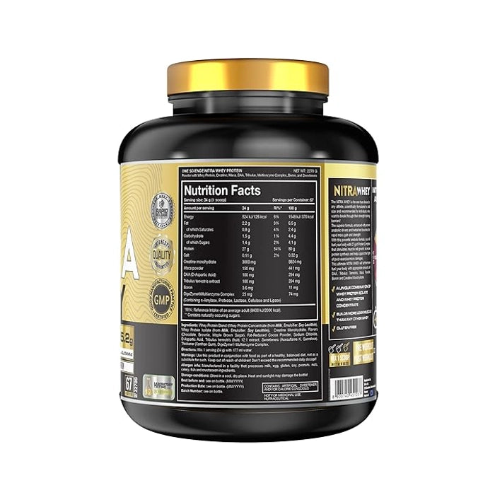 One Science Nutrition (OSN) Nitra Whey - DAA, Tribulus Terrestis, Maca powder and Boron & Creatine Monohydrate | 27g Protein, 3g Creatine, 5.2g Glutamine, 6.6g BCAA - 5lbs - Chocolate Brownie