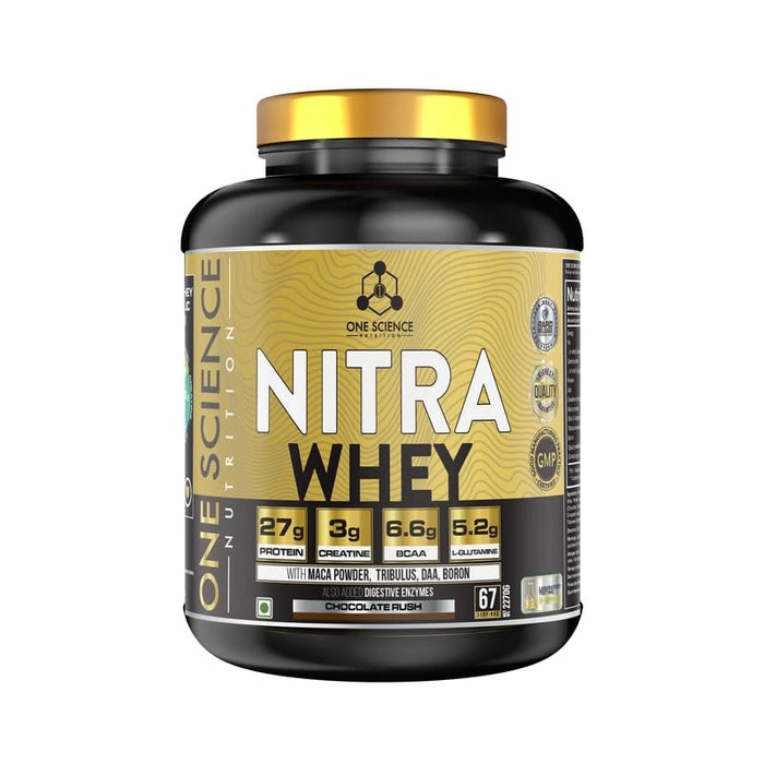 One Science Nutrition (OSN) Nitra Whey - DAA, Tribulus Terrestis, Maca powder and Boron & Creatine Monohydrate | 27g Protein, 3g Creatine, 5.2g Glutamine, 6.6g BCAA - 5lbs - Chocolate Brownie