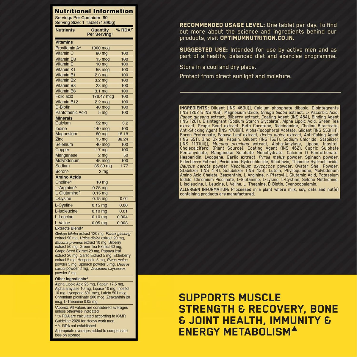 OPTIMUM NUTRITION-OPTI-MEN -60 TAB