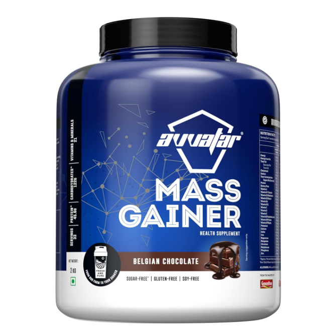 Avvatar Mass Gainer Whey Protein | 2 Kg | Belgian Chocolate Flavour | 45.6g Protein | 33 Servings