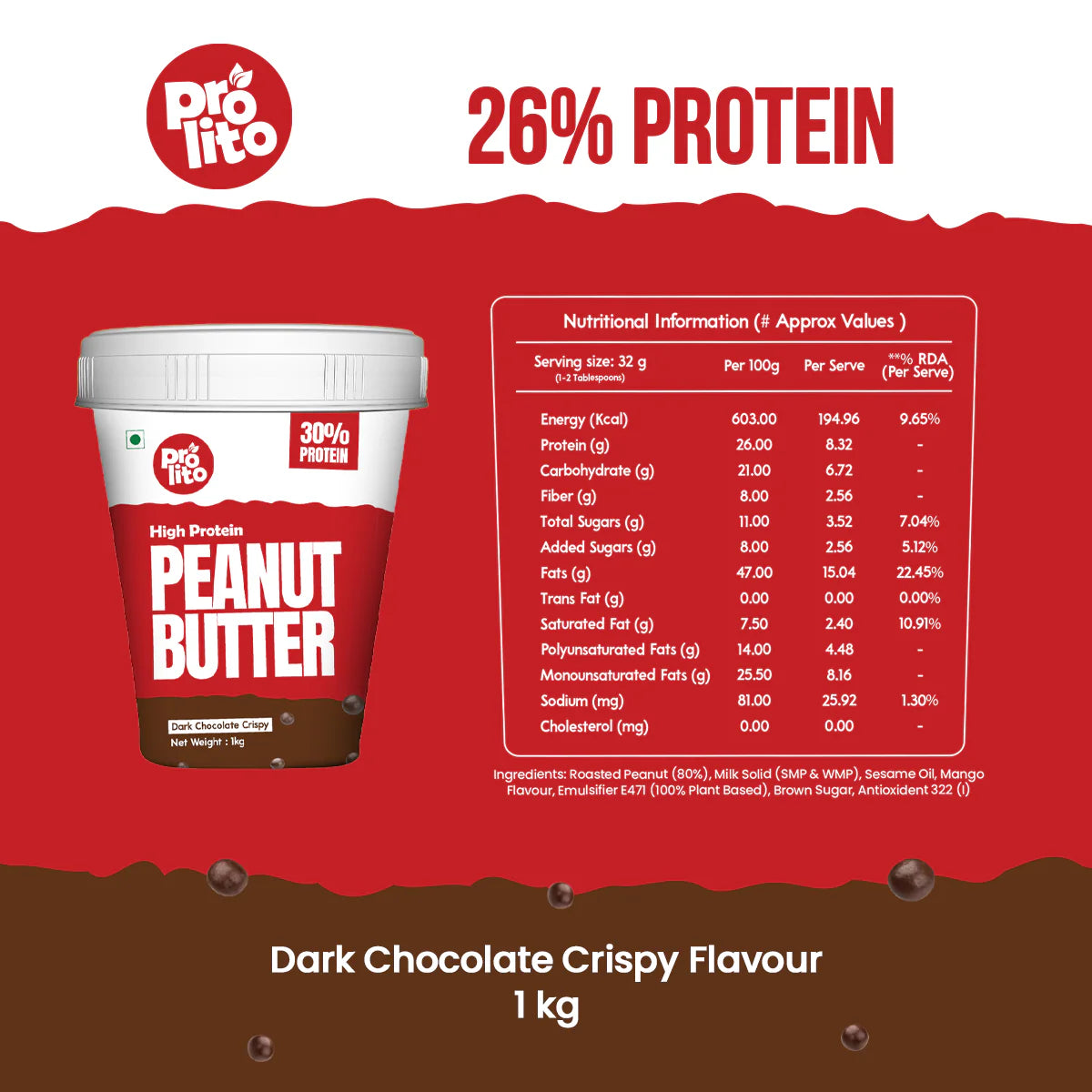 PROLITO HIGH PROTEIN PEANUT BUTTER CHOCOLATE CRISPY 1KG