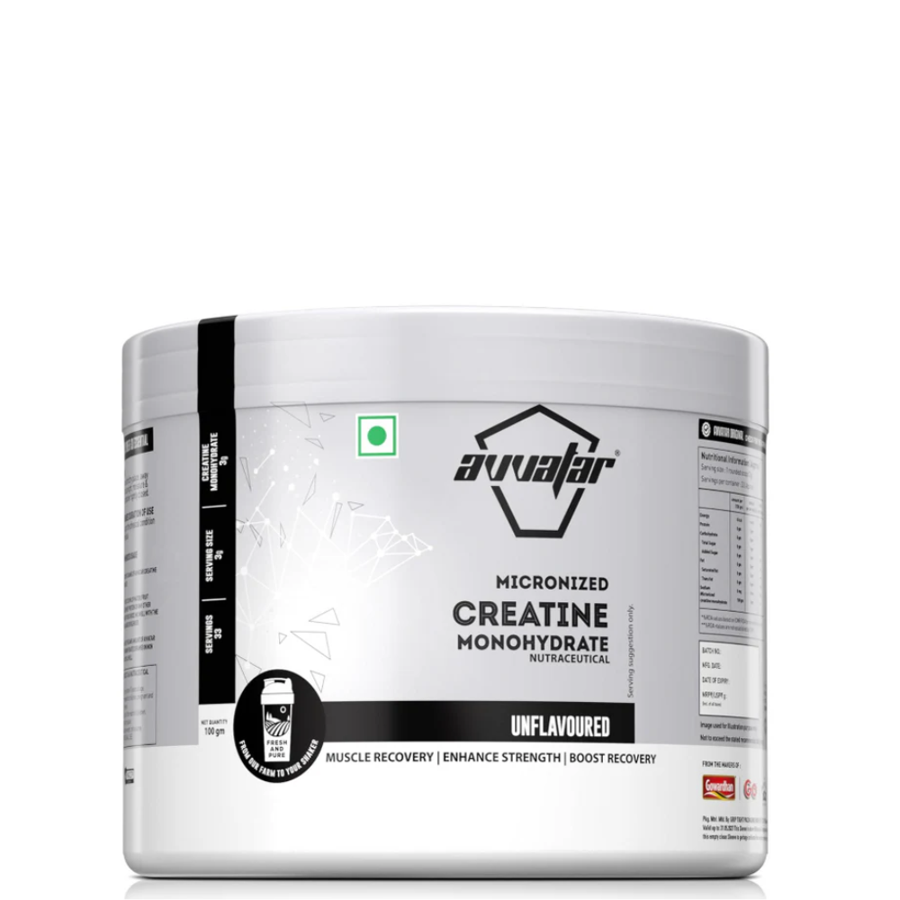 Avvatar Micronized Creatine Monohydrate Powder (100 G,33 Servings)|Unflavoured|Muscle Recovery|Enhance Strength|