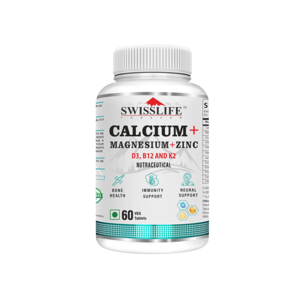 Swisslife Calcium Magnesium Zinc with Vitamin D3 | Calcium Supplement For Women and Men | For Bone Health And Joint, Unflavoured (Pack Of 1, 120 Tablets)