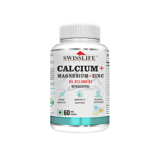 Swisslife Calcium Magnesium Zinc with Vitamin D3 | Calcium Supplement For Women and Men | For Bone Health And Joint, Unflavoured (Pack Of 1, 120 Tablets)