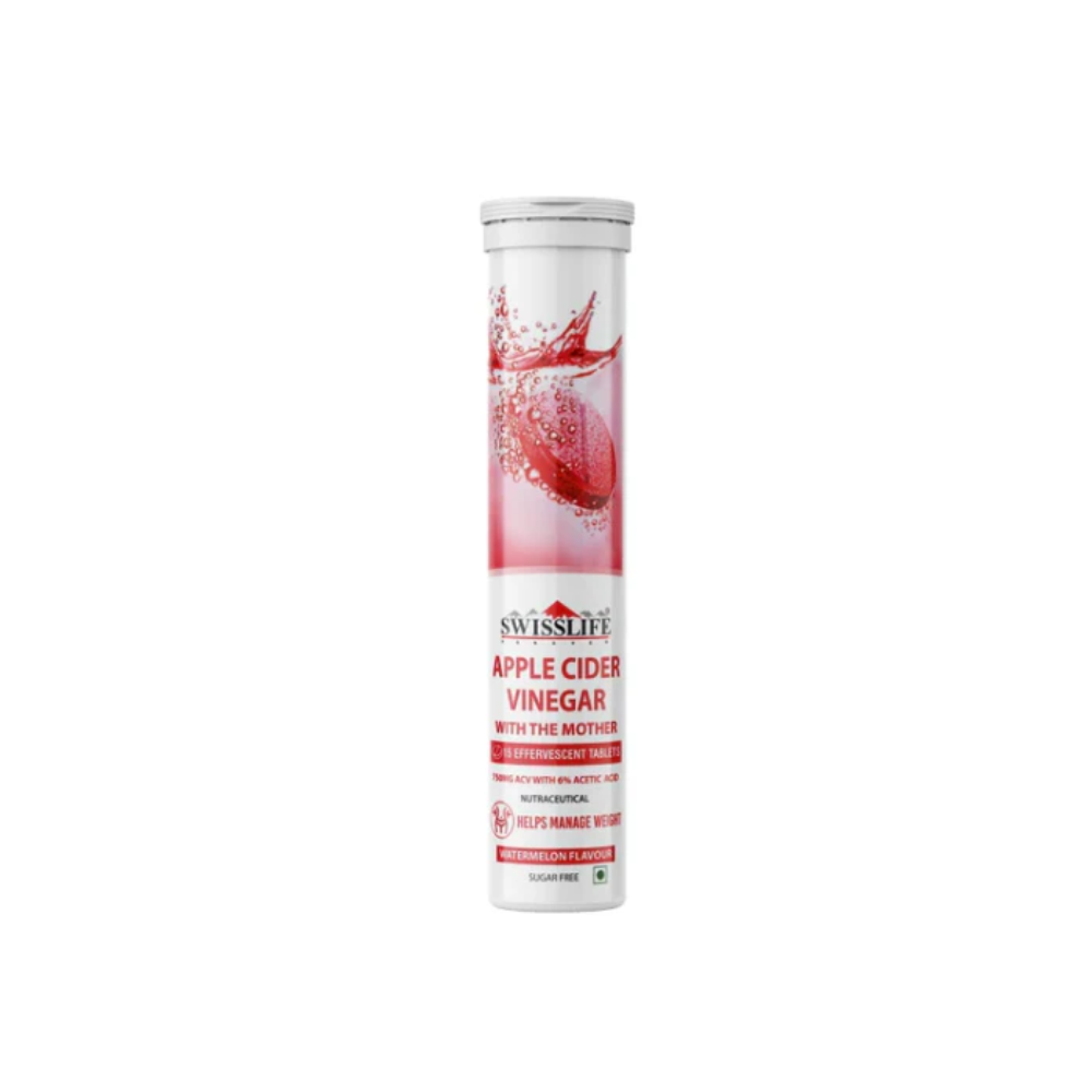 Swisslife Forever Apple Cider Vinegar Effervescent Tablets with Vitamin B6 & B12 | 750 mg | Plant-Based | Supports Digestion & Metabolism | Watermelon Flavour |