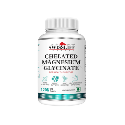 SwissLife Forever Chelated Magnesium Glycinate Tablets | Dietary Supplement with Magnesium & Amino Acids | Supports Bone, Muscle & Heart Health | For Men & Women | 120 Tablets