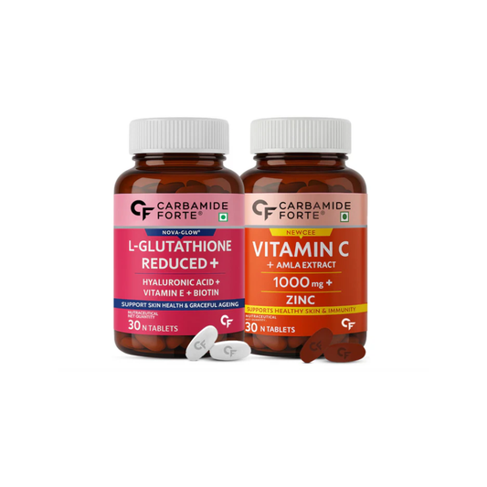 Carbamide Forte Japanese Reduced L Glutathione 500mg Tablets with Vitamin C from Amla Extract | Glutathione Supplements & Vitamin C Supplements – 30 Veg Tablets Each
