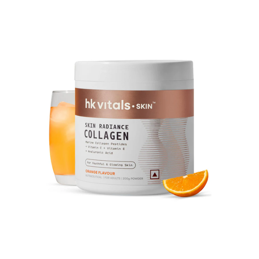 HK vitals Skin Radiance Marine Collagen Supplement Powder (Orange, 200g) | Collagen Peptides with Vitamin C, E