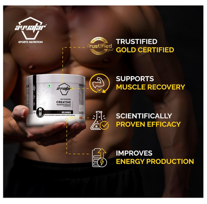 Avvatar Micronized Creatine Monohydrate Powder (100 G,33 Servings)|Unflavoured|Muscle Recovery|Enhance Strength|