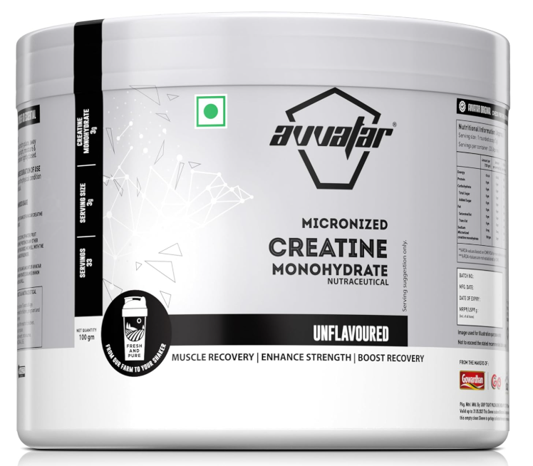Avvatar Micronized Creatine Monohydrate Powder (100 G,33 Servings)|Unflavoured|Muscle Recovery|Enhance Strength|