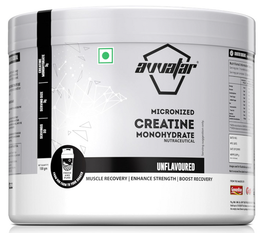 Avvatar Micronized Creatine Monohydrate Powder (100 G,33 Servings)|Unflavoured|Muscle Recovery|Enhance Strength|