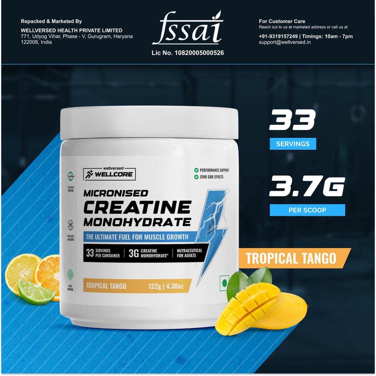 WELLVERSED-CREATINE MONOHYDRATE -TROPICAL TANGO-122GM