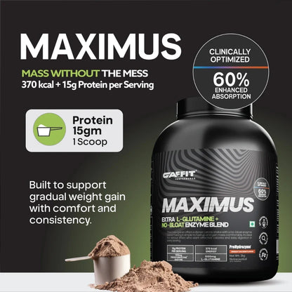 GAFFIT MAXIMUS Daily-Use Mass Gainer with 15g Protein, L-Glutamine & ProHydrozyme