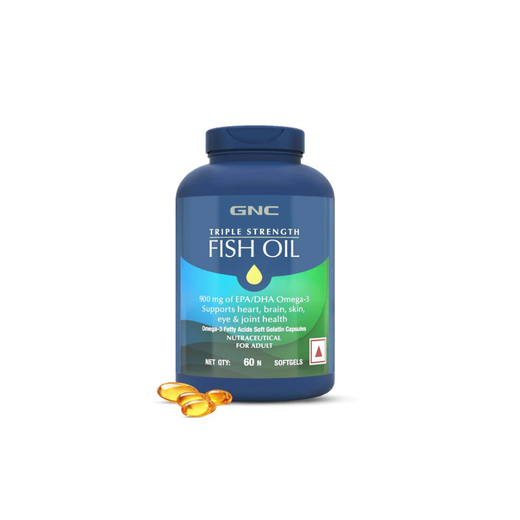 GNC Triple Strength Fish Oil 1500mg Omega-3 with 900mg EPA & DHA | For Heart, Healthy Cholesterol, Joint Comfort, Focus & Vision– 60 Softgels