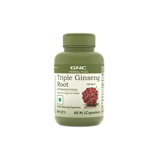 GNC Herbal Plus Triple Ginseng with Korean, American & Siberian Ginseng | 90 Capsules | 700mg | Enhances Immunity | Boosts Strength & Stamina | Improves Alertness & Concentration