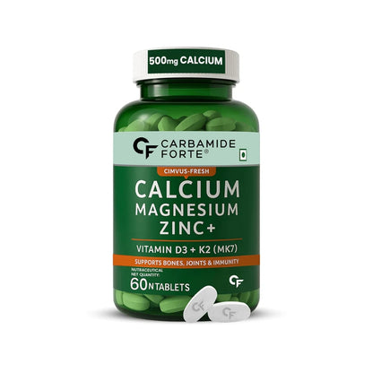 Calcium Magnesium Zinc Tablets – For Bone & Joint Support 60 Tablets With Vitamin D3, K2 MK7 & B12 for Better Absorption & Energy  High Bioavailability