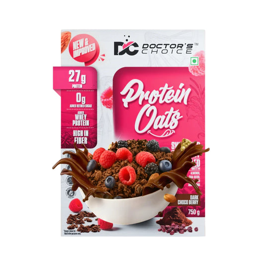 DC DOCTORS CHOICE Oats, High Protein Oats, 27G Pure Protein Breakfast Cereals, Jaggery Sweetened, Rich in Fiber, No Additives and 0g Sugar. (750g, Dark Choco Berry)